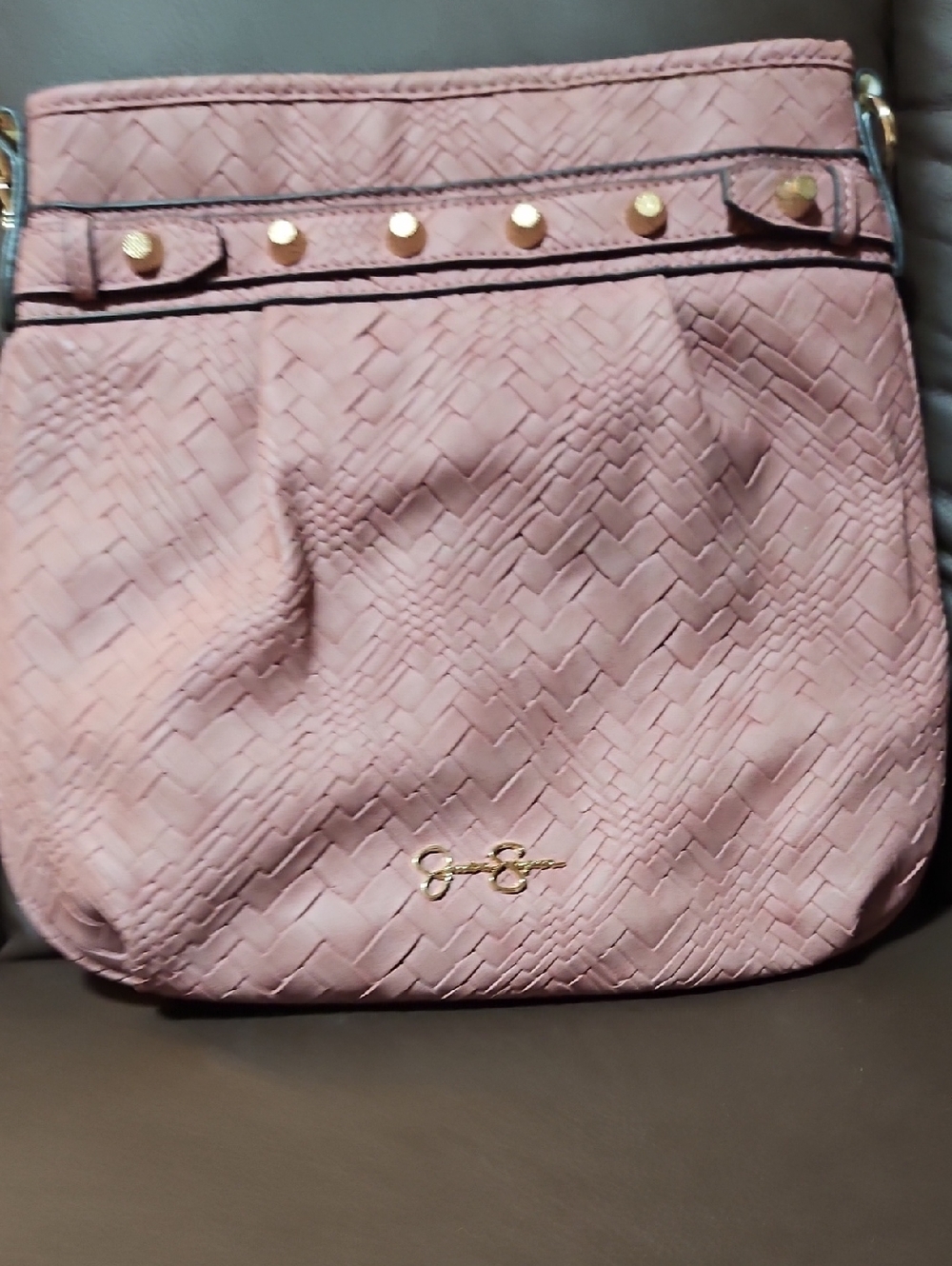 Jessica Simpson Dusty Pink Woven Crossbody with Gold Hardware